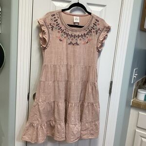 Knox Rose Embroidered Floral SZ S Boho Pockets Dress Knee Length Ruffle